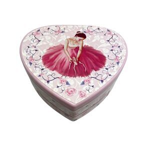 MELE Prima Ballerina Musical Heart Shaped Pink Jewelry Box Plays Swan Lake Vtg